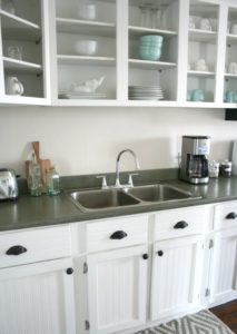 grey ArmorGranite Kitchen Countertops with white cabinets