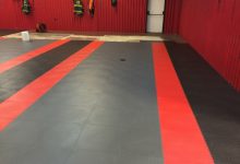 Thumbnail - black, red, and gray supratile interlocking floor tiles added to fire station flooring